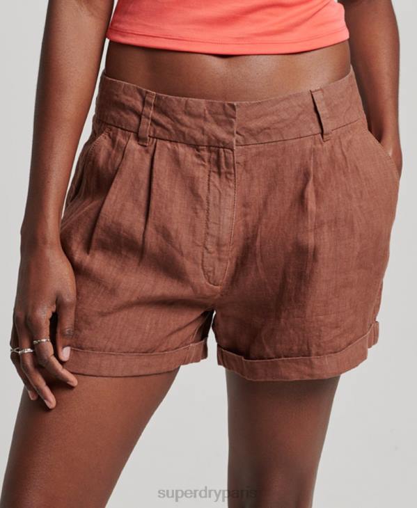 Superdry femmes short en lin surteint D64Z2237 vêtements brun