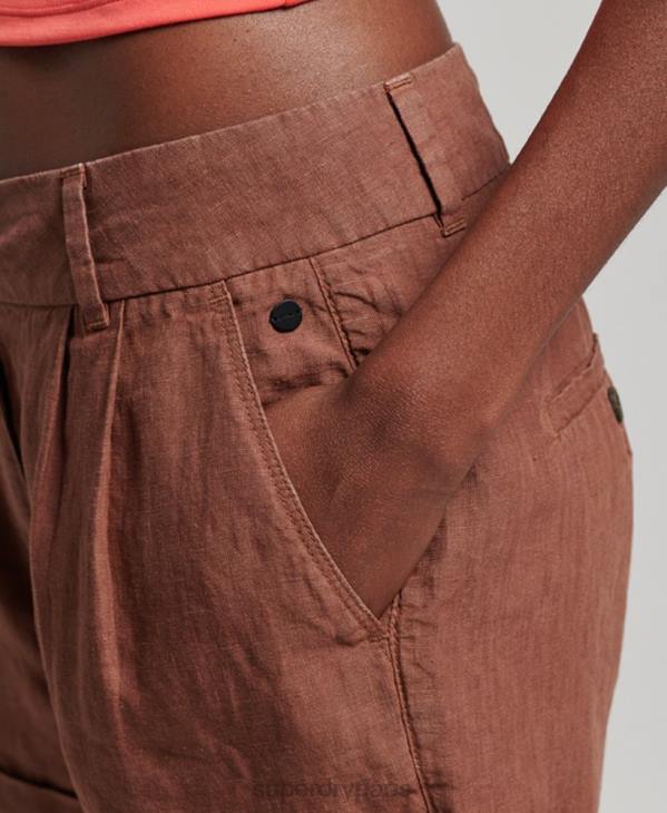 Superdry femmes short en lin surteint D64Z2237 vêtements brun