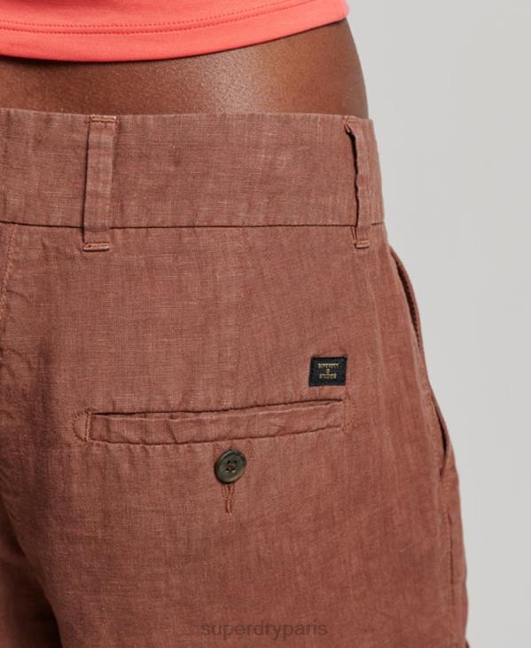 Superdry femmes short en lin surteint D64Z2237 vêtements brun