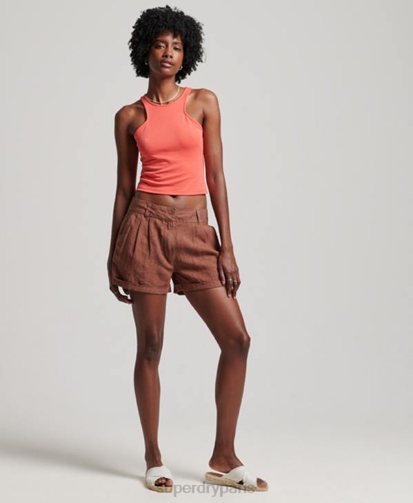 Superdry femmes short en lin surteint D64Z2237 vêtements brun