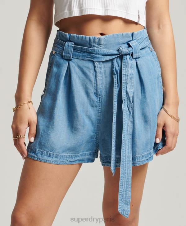 Superdry femmes short paperbag du désert D64Z3151 vêtements bleu clair