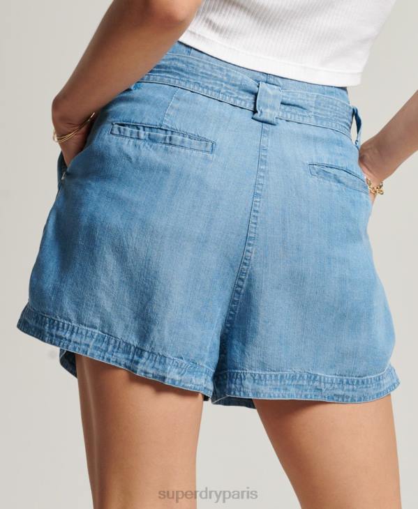Superdry femmes short paperbag du désert D64Z3151 vêtements bleu clair