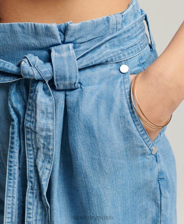 Superdry femmes short paperbag du désert D64Z3151 vêtements bleu clair