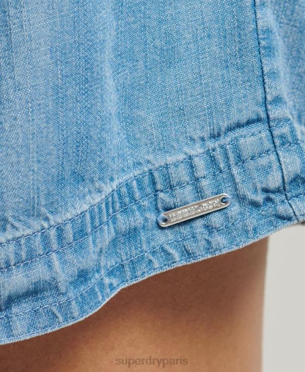 Superdry femmes short paperbag du désert D64Z3151 vêtements bleu clair