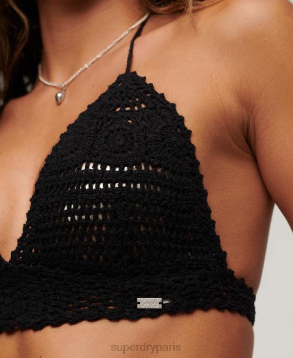 Superdry femmes bralette dos nu au crochet D64Z1995 vêtements noir