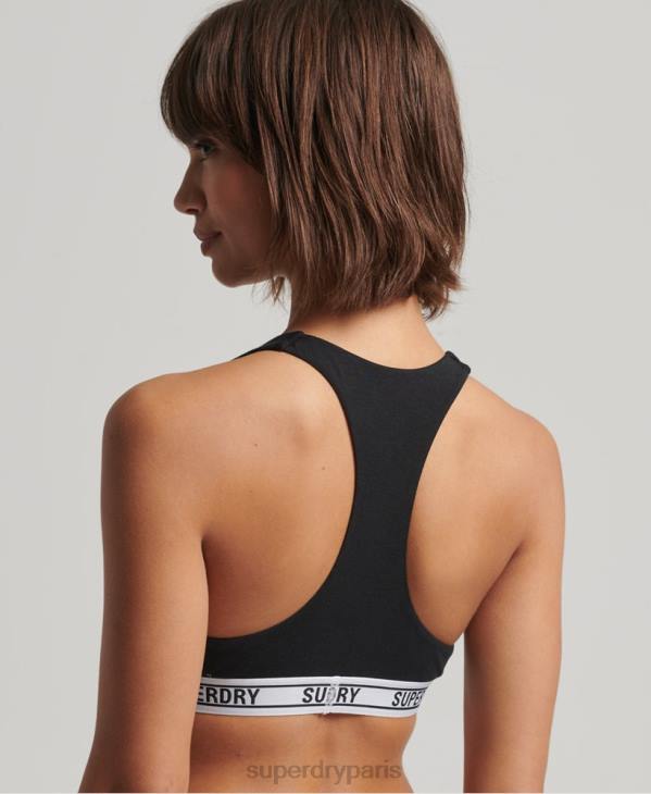 Superdry femmes brassière courte en coton bio D64Z4338 vêtements noir