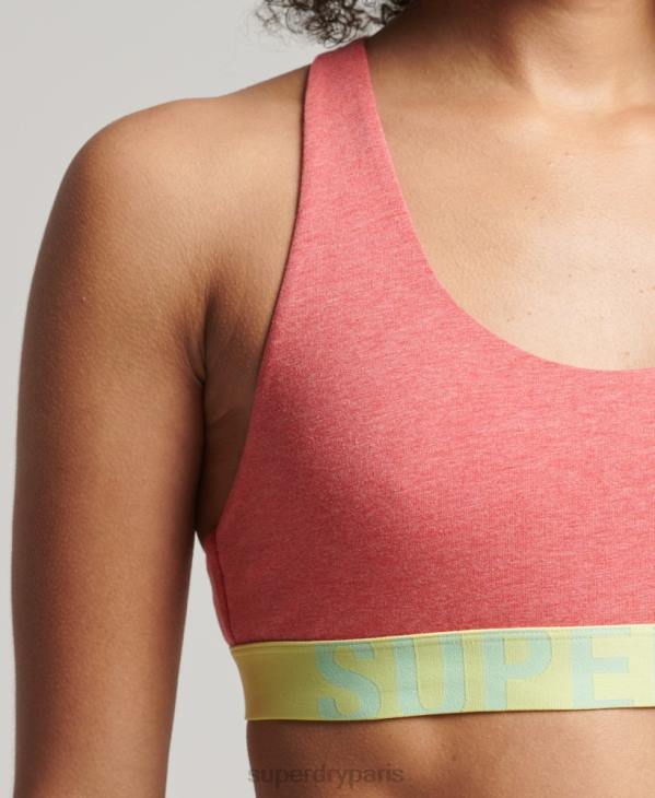 Superdry femmes brassière courte en coton bio avec grand logo D64Z4214 vêtements corail