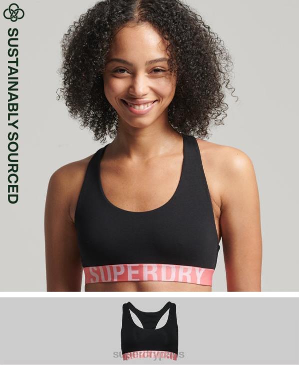 Superdry femmes brassière courte en coton bio avec grand logo D64Z4219 vêtements noir
