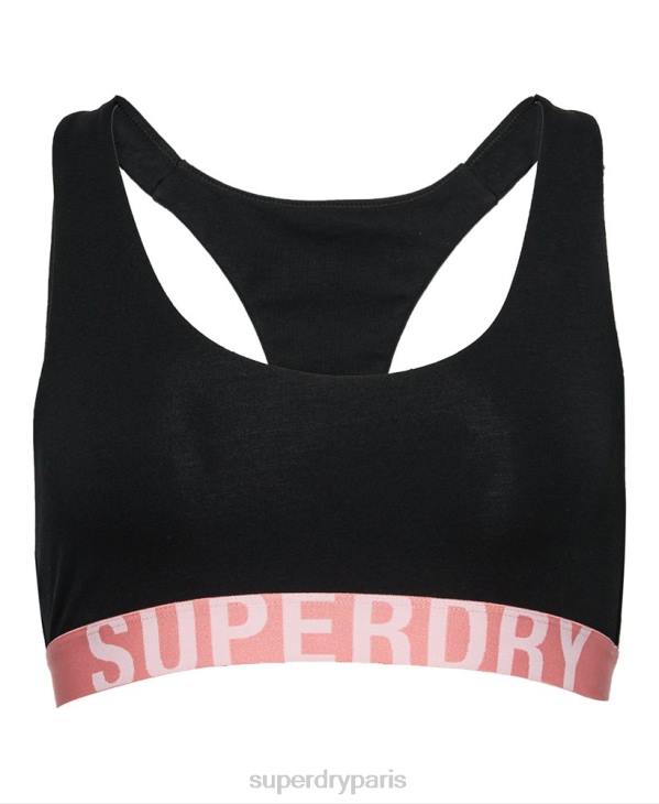 Superdry femmes brassière courte en coton bio avec grand logo D64Z4219 vêtements noir