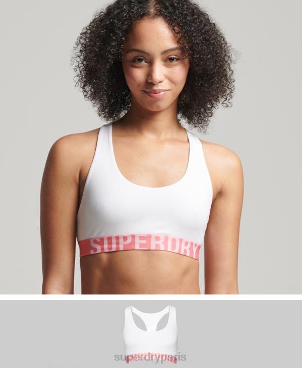 Superdry femmes brassière courte en coton bio avec grand logo D64Z4275 vêtements blanc