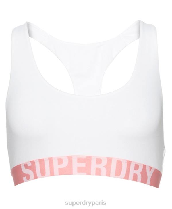 Superdry femmes brassière courte en coton bio avec grand logo D64Z4275 vêtements blanc
