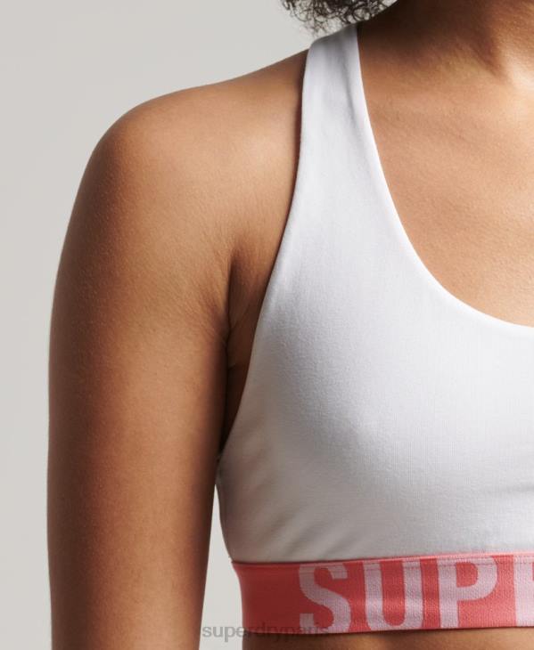 Superdry femmes brassière courte en coton bio avec grand logo D64Z4275 vêtements blanc