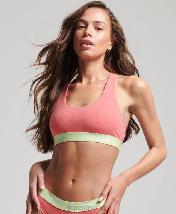 Superdry femmes brassière courte en coton bio avec grand logo D64Z4278 vêtements corail