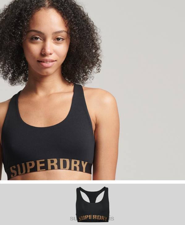 Superdry femmes brassière courte en coton bio avec grand logo D64Z6565 vêtements noir