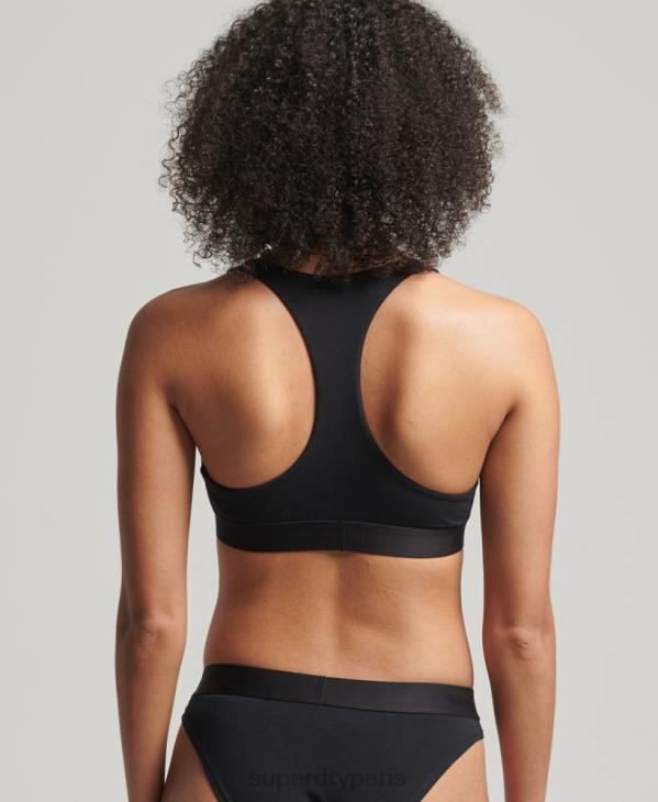 Superdry femmes brassière courte en coton bio avec grand logo D64Z6565 vêtements noir