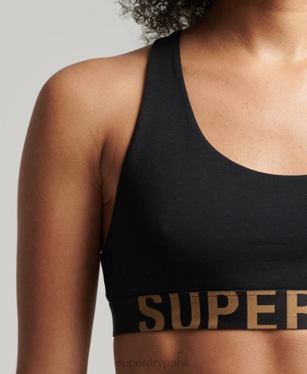 Superdry femmes brassière courte en coton bio avec grand logo D64Z6565 vêtements noir