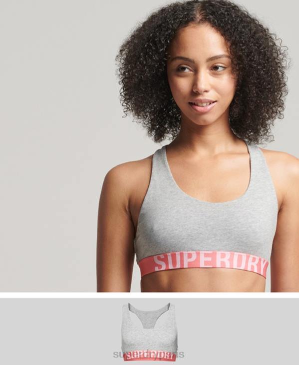 Superdry femmes brassière courte en coton bio avec grand logo D64Z6622 vêtements gris clair