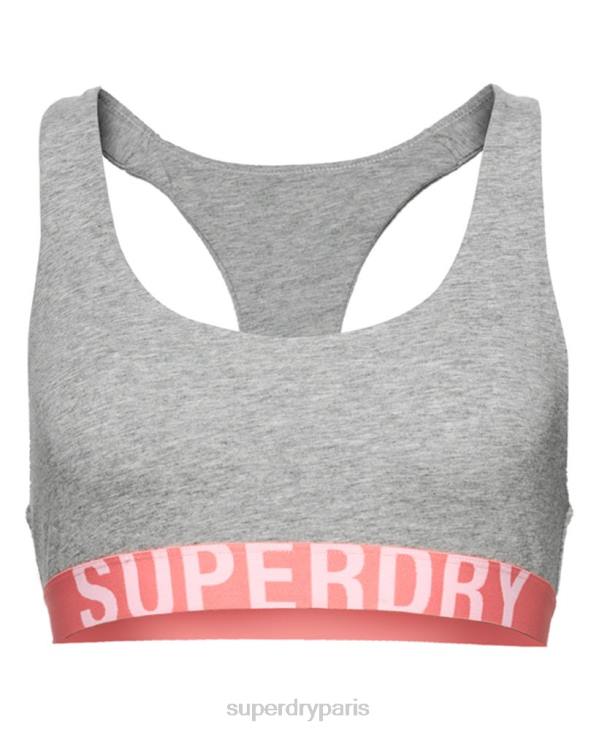 Superdry femmes brassière courte en coton bio avec grand logo D64Z6622 vêtements gris clair