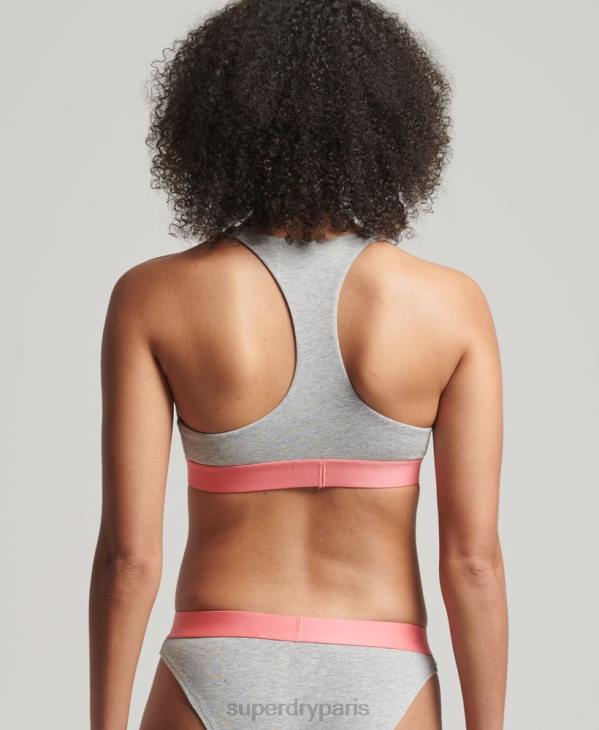 Superdry femmes brassière courte en coton bio avec grand logo D64Z6622 vêtements gris clair