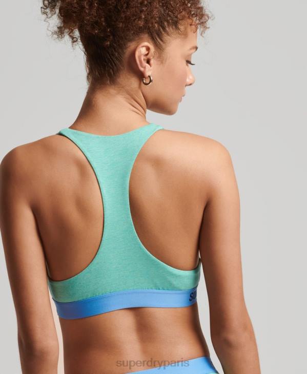 Superdry femmes brassière courte en coton bio à logo décalé D64Z6545 vêtements vert