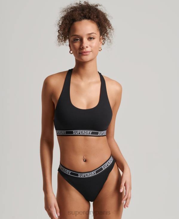 Superdry femmes brassière courte en coton biologique à logos multiples D64Z6544 vêtements noir