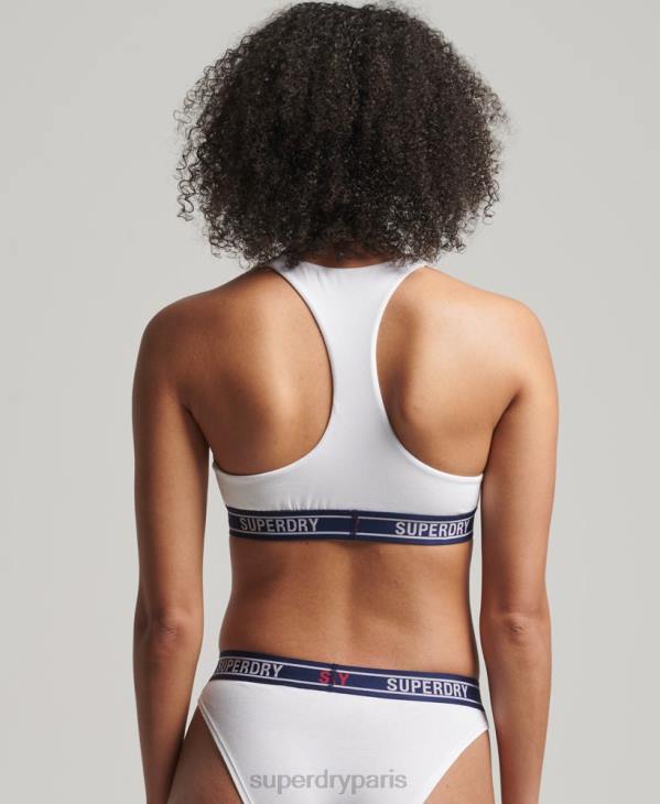 Superdry femmes brassière courte en coton biologique à logos multiples D64Z6546 vêtements blanc