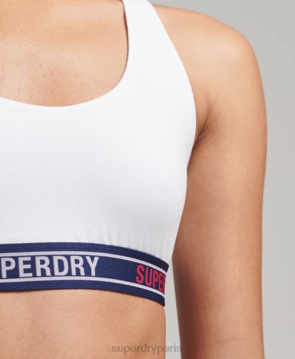 Superdry femmes brassière courte en coton biologique à logos multiples D64Z6546 vêtements blanc