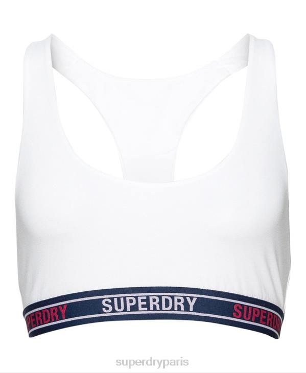 Superdry femmes brassière courte en coton biologique à logos multiples D64Z6546 vêtements blanc