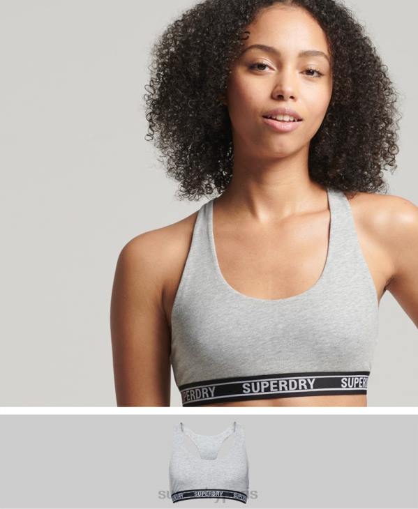 Superdry femmes brassière courte en coton biologique à logos multiples D64Z6559 vêtements gris clair