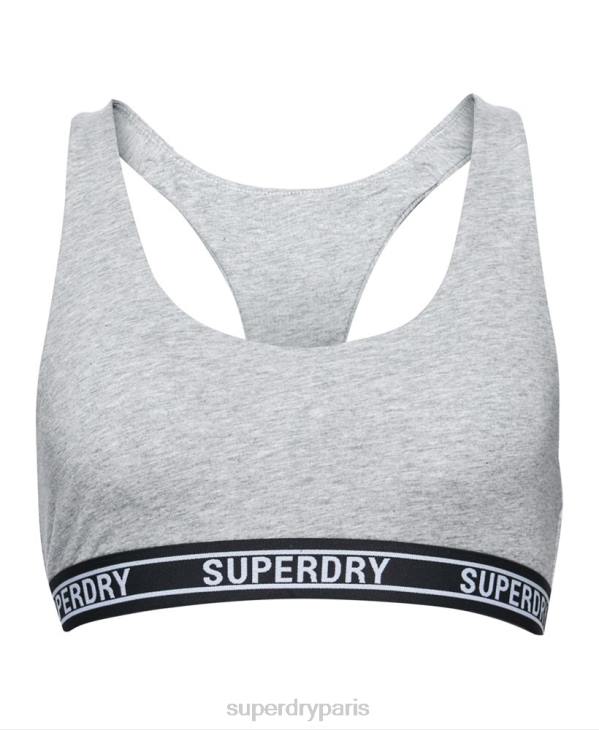Superdry femmes brassière courte en coton biologique à logos multiples D64Z6559 vêtements gris clair