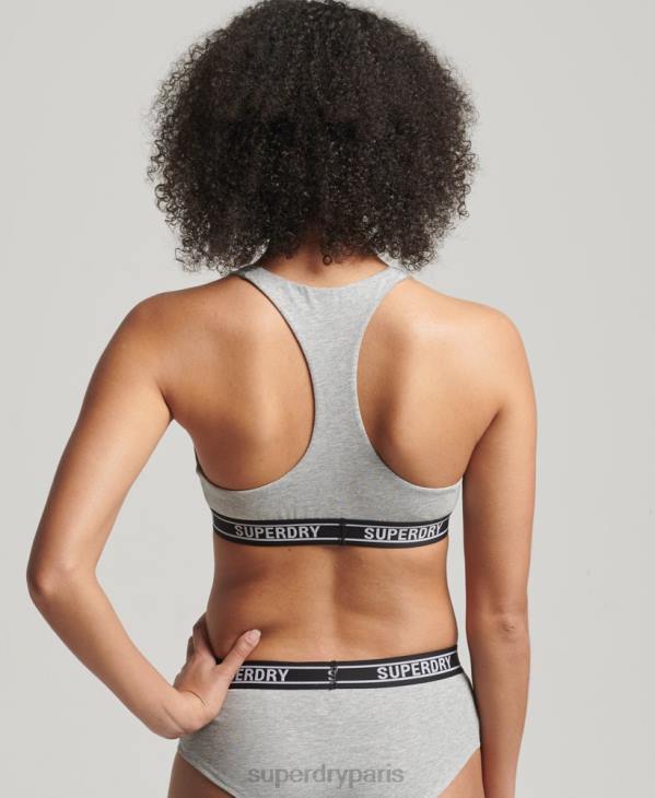 Superdry femmes brassière courte en coton biologique à logos multiples D64Z6559 vêtements gris clair