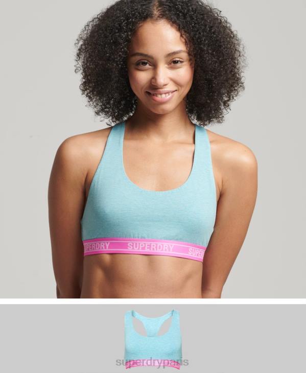 Superdry femmes brassière courte en coton biologique à logos multiples D64Z6572 vêtements bleu