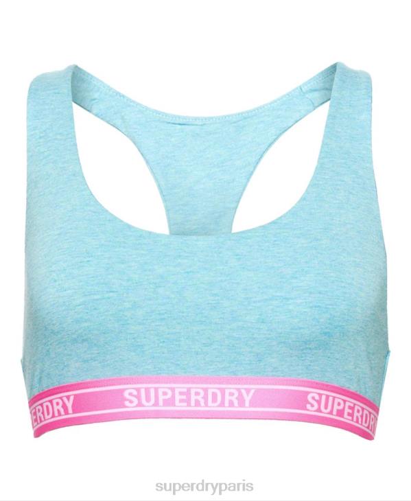 Superdry femmes brassière courte en coton biologique à logos multiples D64Z6572 vêtements bleu