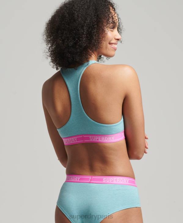Superdry femmes brassière courte en coton biologique à logos multiples D64Z6572 vêtements bleu