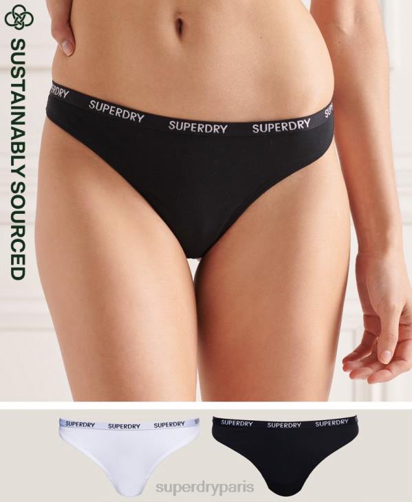 Superdry femmes lot de 2 string harper en coton bio D64Z4341 vêtements noir
