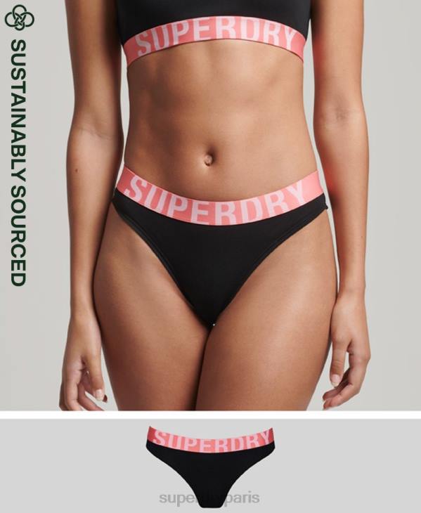 Superdry femmes slip de bain en coton bio à grand logo D64Z4220 vêtements noir
