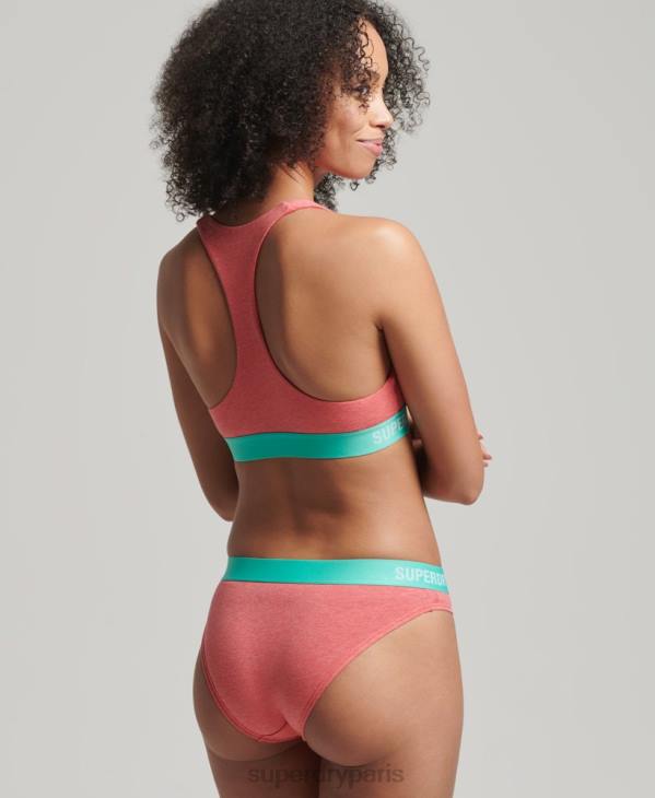 Superdry femmes slip de bain en coton bio à logo décalé D64Z6566 vêtements corail