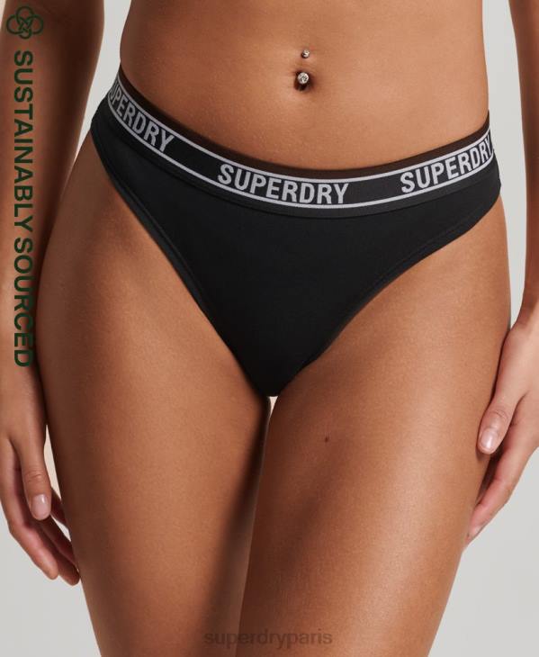 Superdry femmes slip de bain en coton bio à logos multiples D64Z6543 vêtements noir