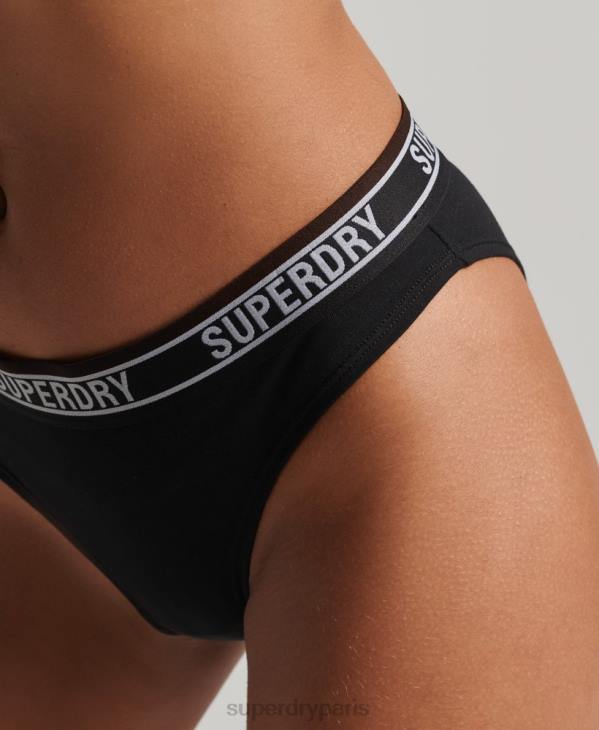 Superdry femmes slip de bain en coton bio à logos multiples D64Z6543 vêtements noir