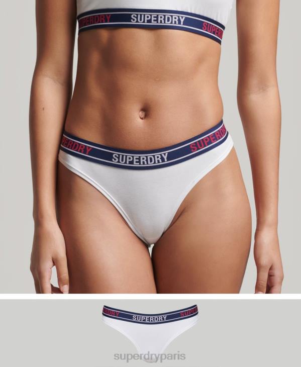 Superdry femmes slip de bain en coton bio à logos multiples D64Z6627 vêtements blanc