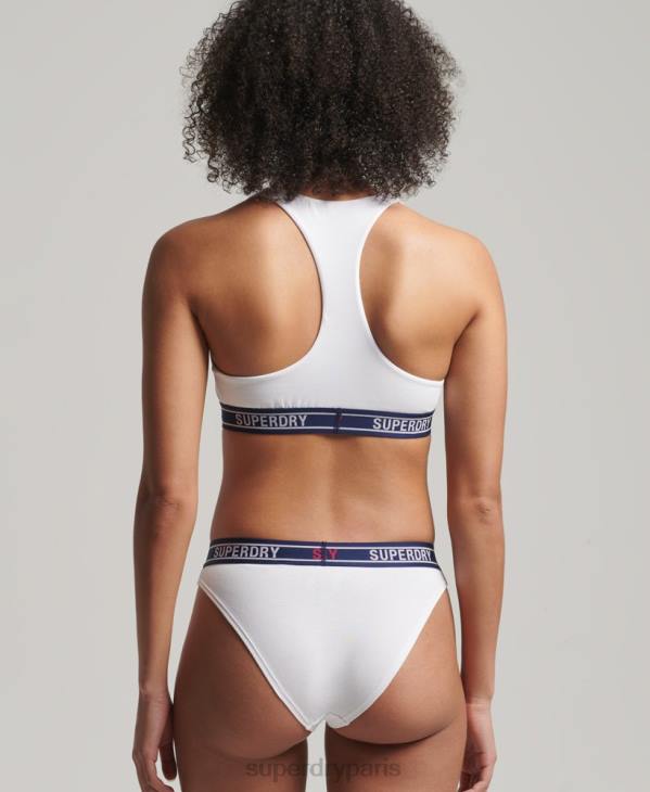 Superdry femmes slip de bain en coton bio à logos multiples D64Z6627 vêtements blanc