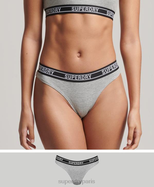 Superdry femmes slip de bain en coton bio à logos multiples D64Z6664 vêtements gris clair