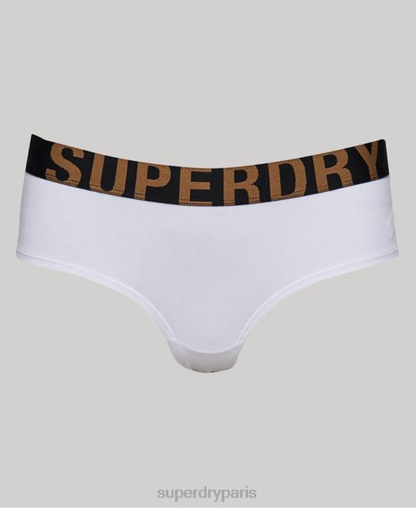 Superdry femmes slip taille basse en coton bio avec grand logo D64Z4276 vêtements blanc