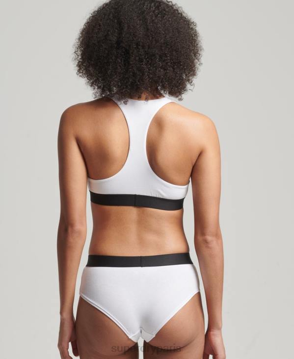 Superdry femmes slip taille basse en coton bio avec grand logo D64Z4276 vêtements blanc