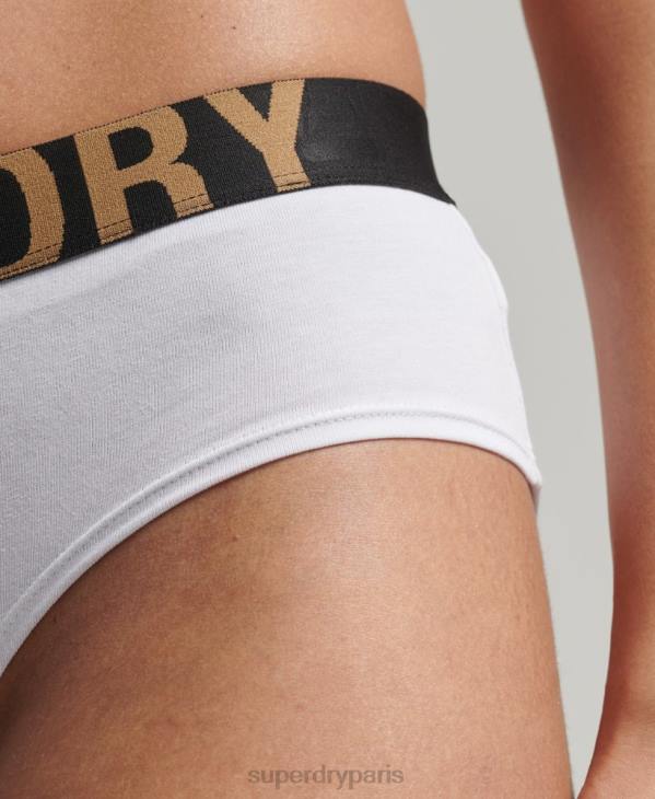 Superdry femmes slip taille basse en coton bio avec grand logo D64Z4276 vêtements blanc