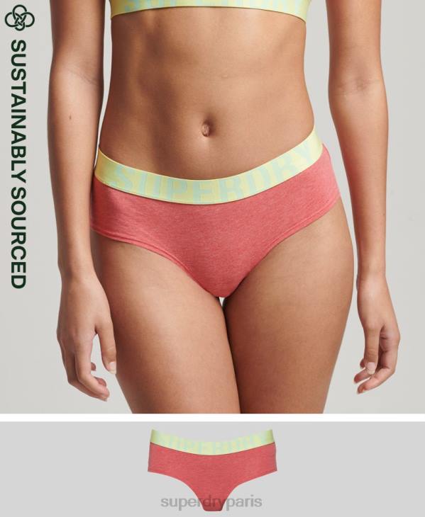 Superdry femmes slip taille basse en coton bio avec grand logo D64Z4319 vêtements corail