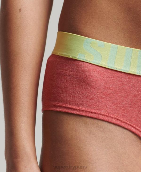 Superdry femmes slip taille basse en coton bio avec grand logo D64Z4319 vêtements corail