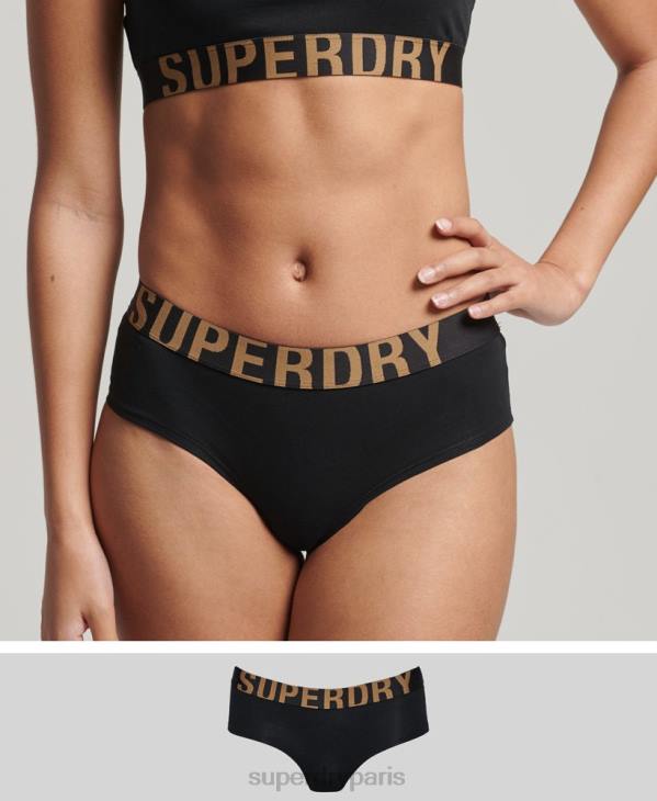 Superdry femmes slip taille basse en coton bio avec grand logo D64Z6554 vêtements noir