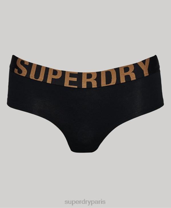 Superdry femmes slip taille basse en coton bio avec grand logo D64Z6554 vêtements noir