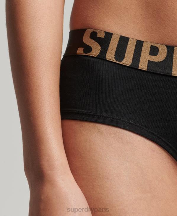 Superdry femmes slip taille basse en coton bio avec grand logo D64Z6554 vêtements noir